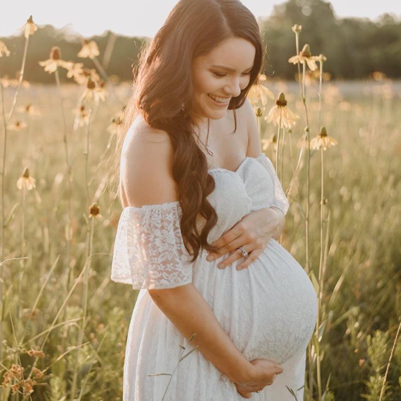 Maternity Wear - Zwangere vrouwen off-shoulder ruches mouw kanten