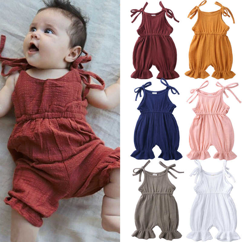 Baby Summer Linen Sleeveless Jumpsuit - Zomer outfits baby meisje kleding peuter